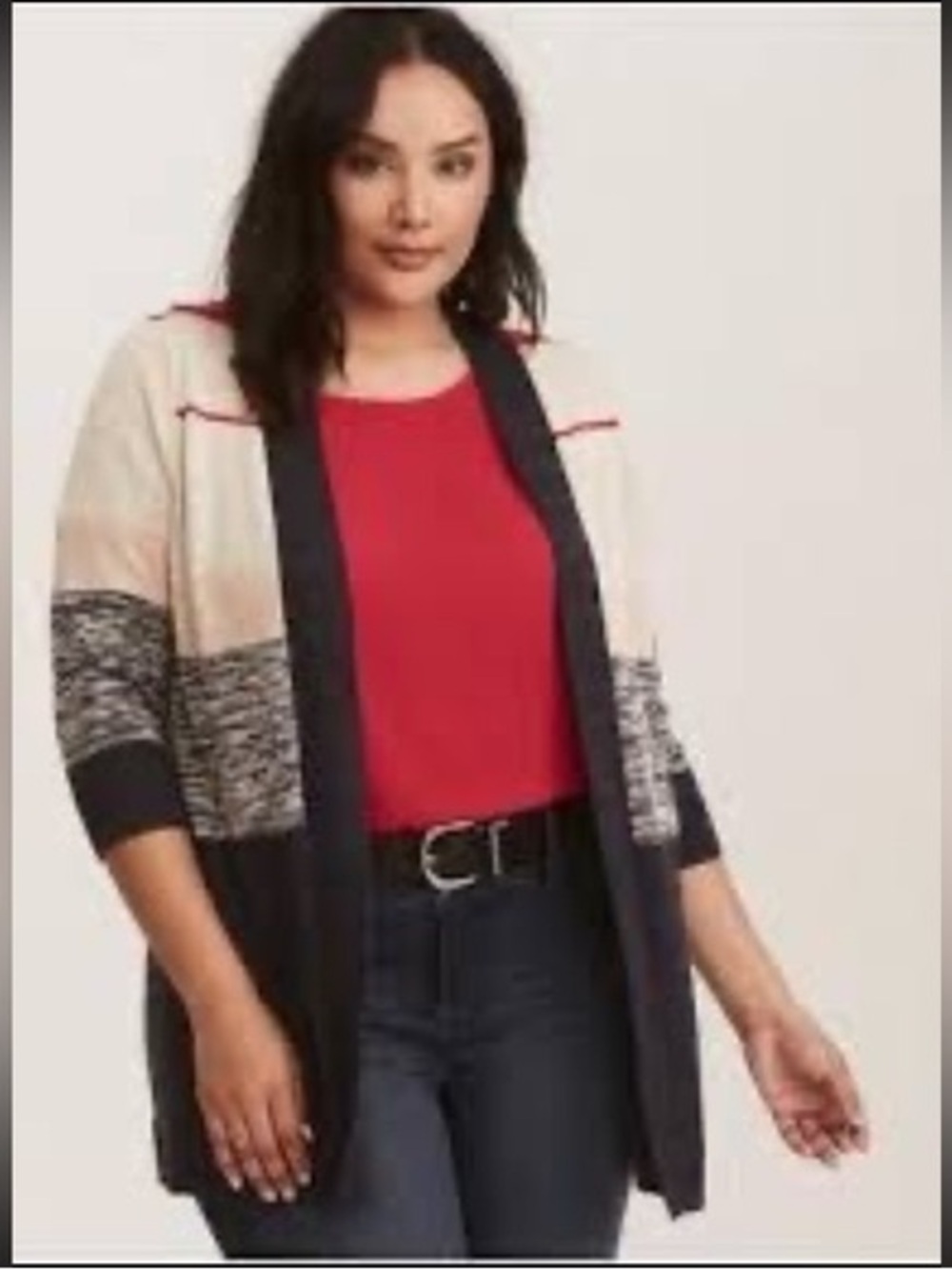 Torrid Open Front Colorblock Cardigan Sweater Red, Black & Cream Size Large L